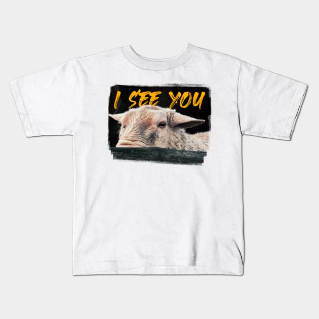 Funny Sheep Design with 'I See You' Text - Unisex Graphic Design Kids T-Shirt by RichardCBAT